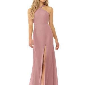 Azazie Dusty Rose Crisscross Halter Maxi Dress with Front Slit